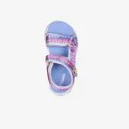 Sandalia para niña de Skechers con luces en tonos azules y rosa.