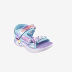 Sandalia con luces para niña en tonos azules y rosa de Skechers.