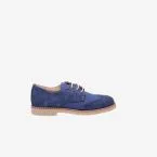 Zapato ceremonia/comunion en ante y lino azul con cordones.