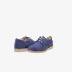 Zapato ceremonia/comunion en ante y lino azul con cordones.