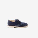 Zapato de ceremonia/comunion en ante y lino azul con cordones.