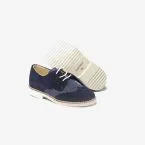 Zapato de ceremonia/comunion en ante y lino azul con cordones.