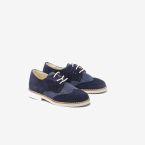 Zapato de ceremonia/comunion en ante y lino azul con cordones.