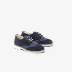 Zapato de ceremonia/comunion en ante y lino azul con cordones.