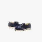 Zapato de ceremonia/comunion en ante y lino azul con cordones.