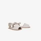 Sandalia menorquina respetuosa unisex de Piruflex - Lino beige y suela flexible.