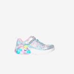 Deportivas unicornio con luz en color celeste y plata de Skechers.