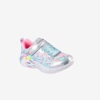 Deportivas unicornio con luz en color celeste y plata de Skechers.