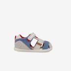 Sandalias respetuosa en color beige con azul, puntera reforzada.