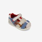Sandalias respetuosa en color beige con azul, puntera reforzada.