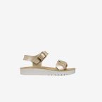 Sandalia Geox de piel para niñas con deseño entrlazado en dorado.