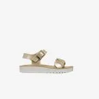 Sandalia Geox de piel para niñas con deseño entrlazado en dorado.