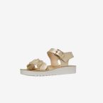 Sandalia Geox de piel para niñas con deseño entrlazado en dorado.