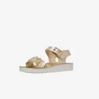 Sandalia Geox de piel para niñas con deseño entrlazado en dorado.