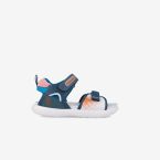 Sandalia de niño con doble velcro en tonos azul, blanco y naranja de Biomecanics.
