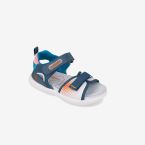 Sandalia de niño con doble velcro en tonos azul, blanco y naranja de Biomecanics.