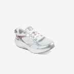 Deportivos de niña Skechers blanco y plata moda con cordones.