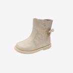 Bota niña Chicco beige con cremallera etalle flor.