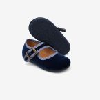 Merceditas azul marino terciopelo hebilla.