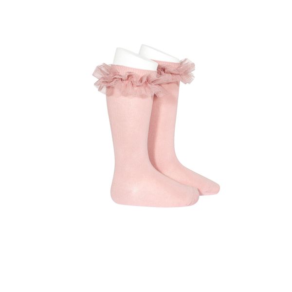 Calcetines Altos Rosa Empolvado con Tul | Dulzura y estilo