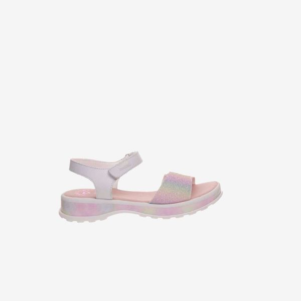 Sandalia de niña en blanco con multicolor con ajuste de velcro de Pablosky.
