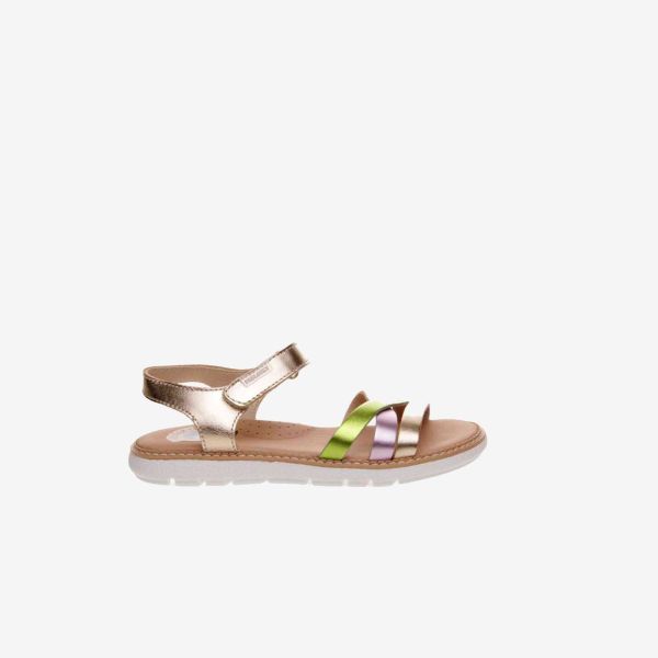 Sandalia metalizada con tiras de colores de niña, ajuste con velcro de Pablosky