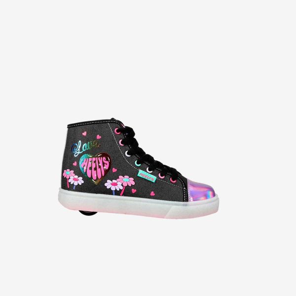 Heelys bota con ruedas niña negra con arcoíris.