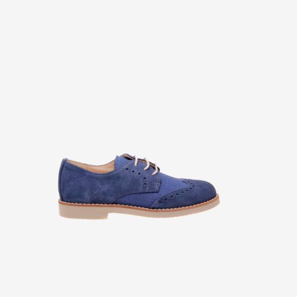 Zapato ceremonia/comunion en ante y lino azul con cordones.