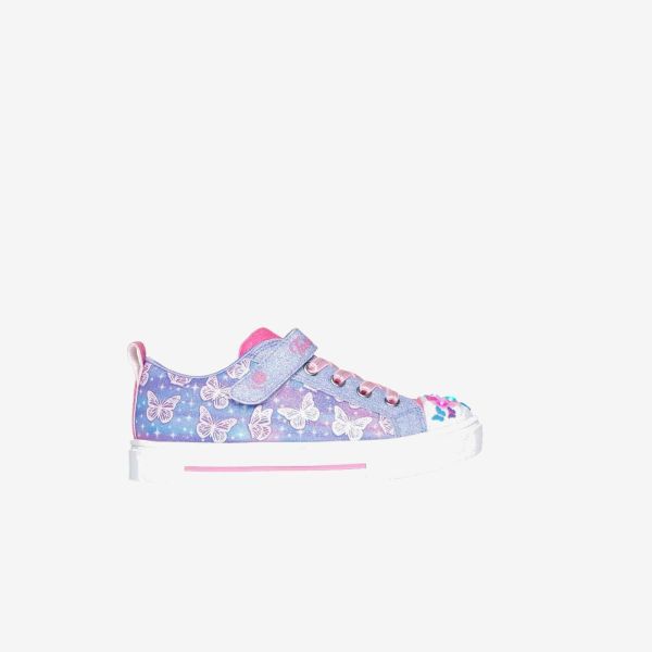 Skechers Lona azul con luces y detalles de mariposa