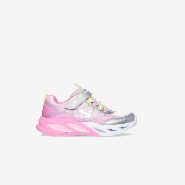 Skechers niña deportivas con luces | Rosa metalizado y velcro