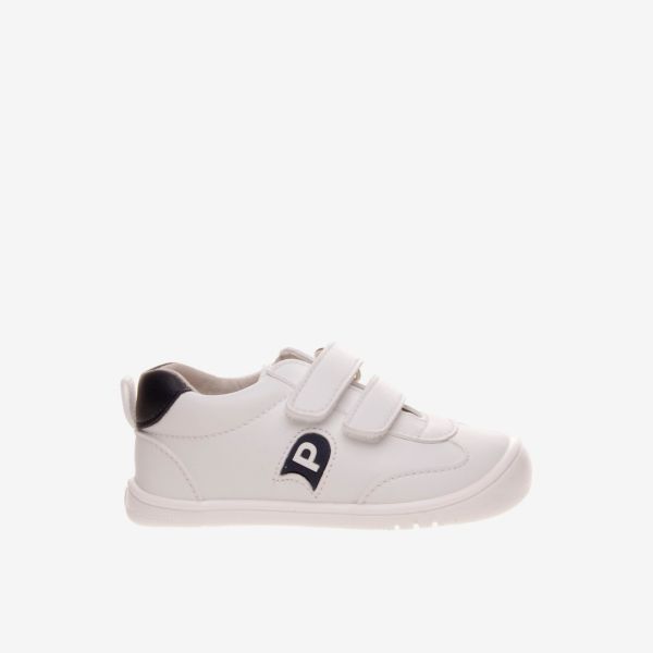 Zapatillas PIRUFLEX blancas y marino para guardería | Respetuosas y con velcro