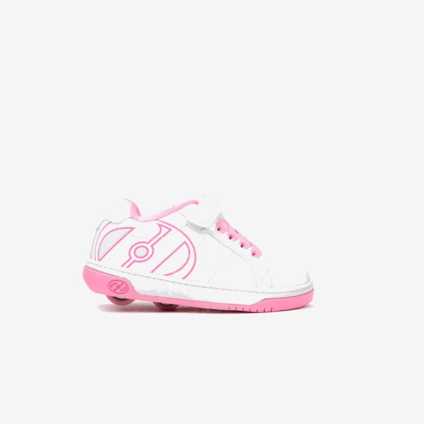 Heelys blancas y rosas con ruedas desmontables y cierre mixto. Comodidad, confianza y diversión para cada paso de tu pequeña.