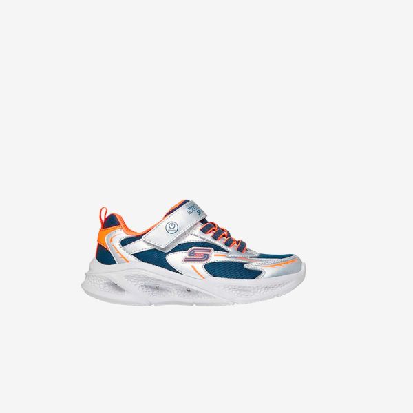 Skechers niño con luces y velcro tonos azules y plateados
