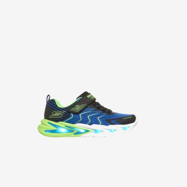 Zapatillas Skechers con luces azulon combiando niños con velcro.