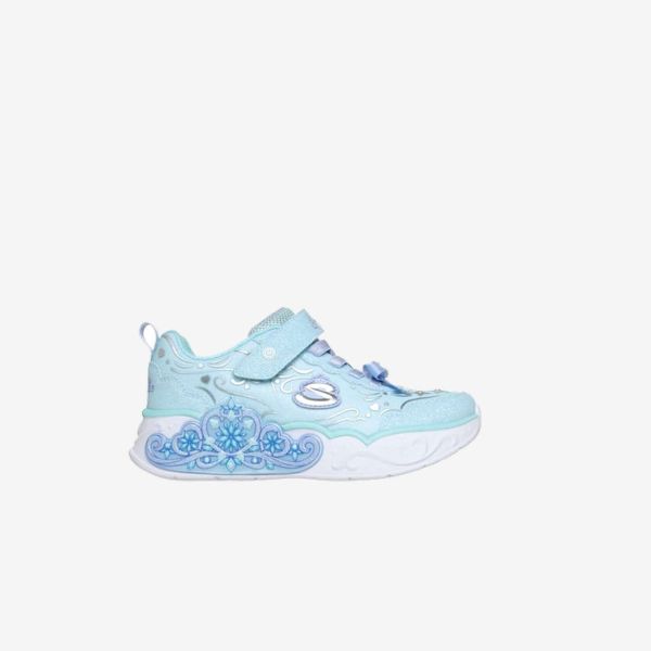 Deportivas de niña con luces y cierre de velcro princesas tono celeste.