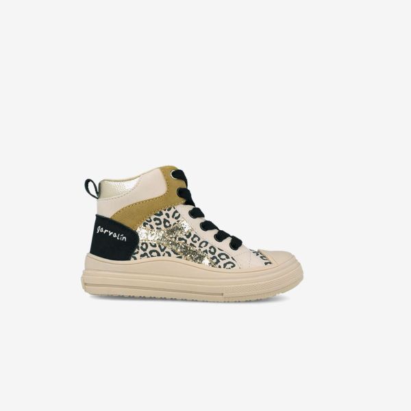 Botin cordon y cremallera animal print en tonos beige para niñas grandes.