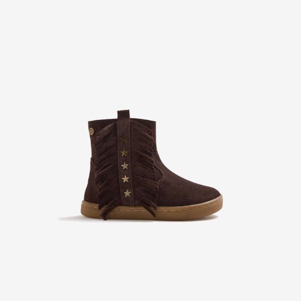 Botin niña serraje marron barefoot con cremallera lateral.
