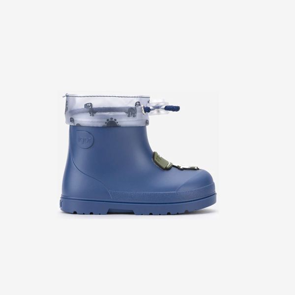 Botas de agua respetuosas Igor de dinasurios en azul para niños