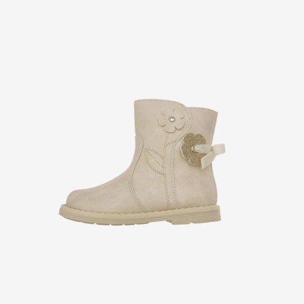 Bota niña Chicco beige con cremallera etalle flor.