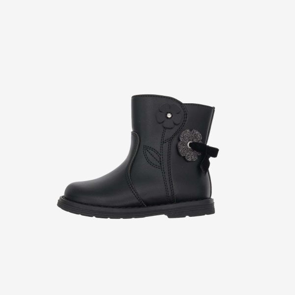Bota niña cremallera negra detalle flor de la marca Chicco.