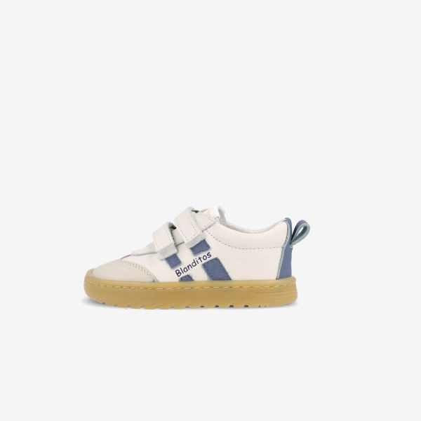 Zapatilla deportiva respetuosa de Blanditos en blanca y azul primeros pasos