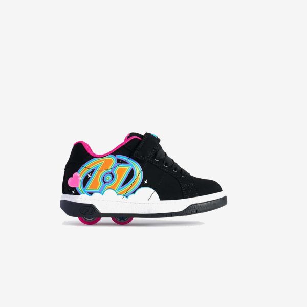 Deportivo niña doble rueda negro con toques rosa fluor