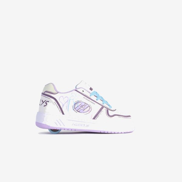 Deportivo niña ruedas cordon combinado en blanco y morados.