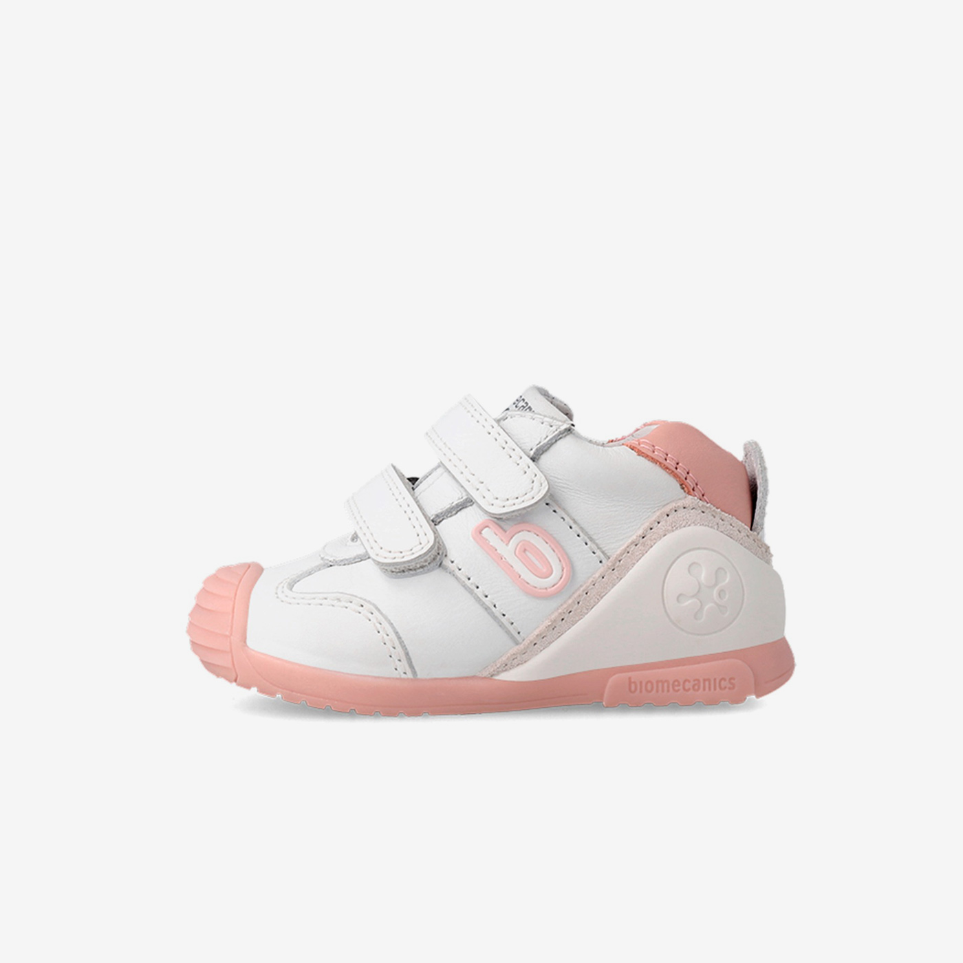 Deportivo primeros pasos niña Biomecanics blanco y rosa con velcro