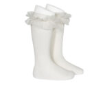 Calcetines Altos Beige con Tul para niña