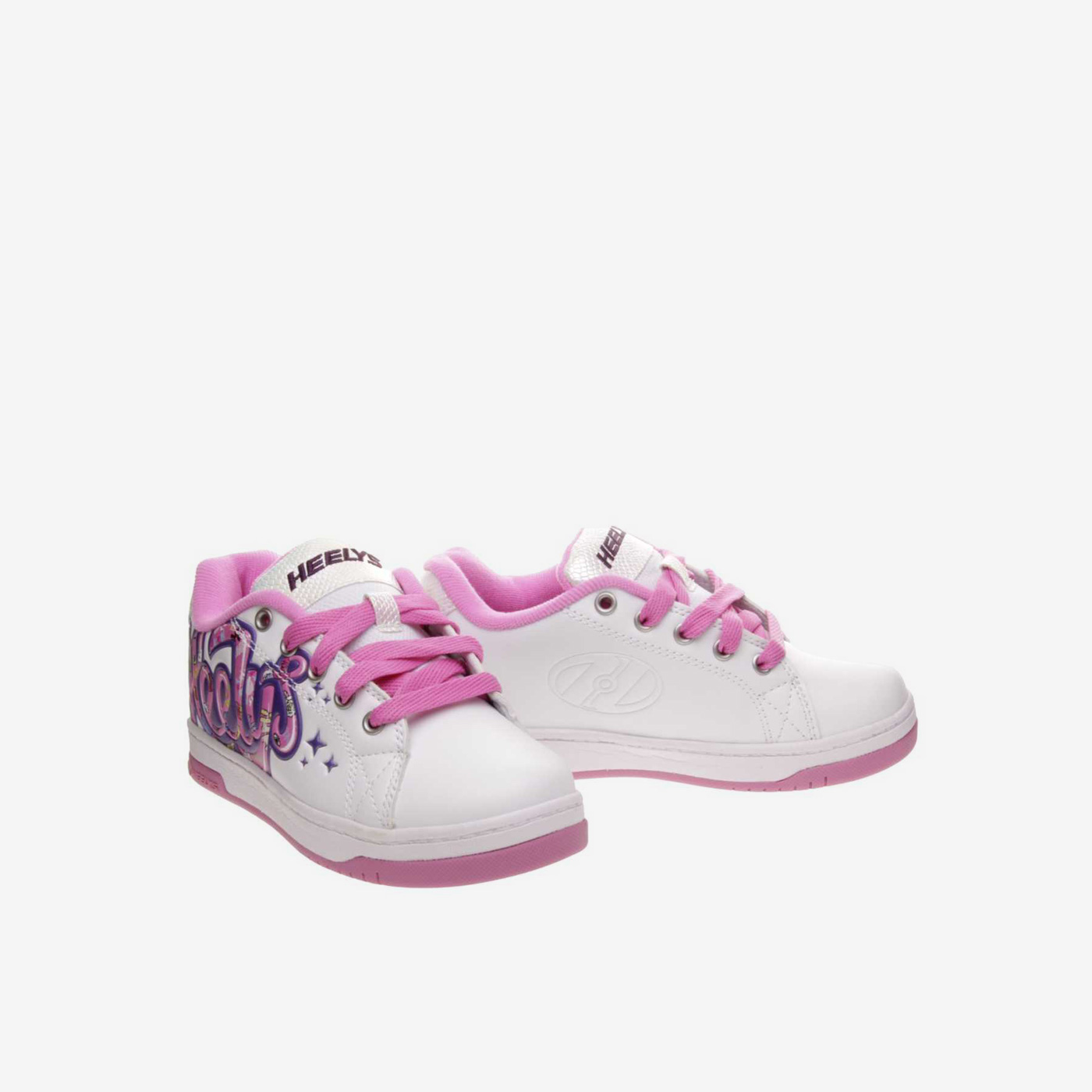 Deportiva de ruedas blanco de niña con cordones.