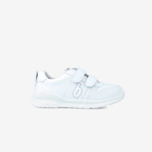 Zapatilla escolar de Biomecanics blanca con doble velcro y puntera reforzada. Unisex, cómoda y resistente. Ideal para todo el trote del cole.