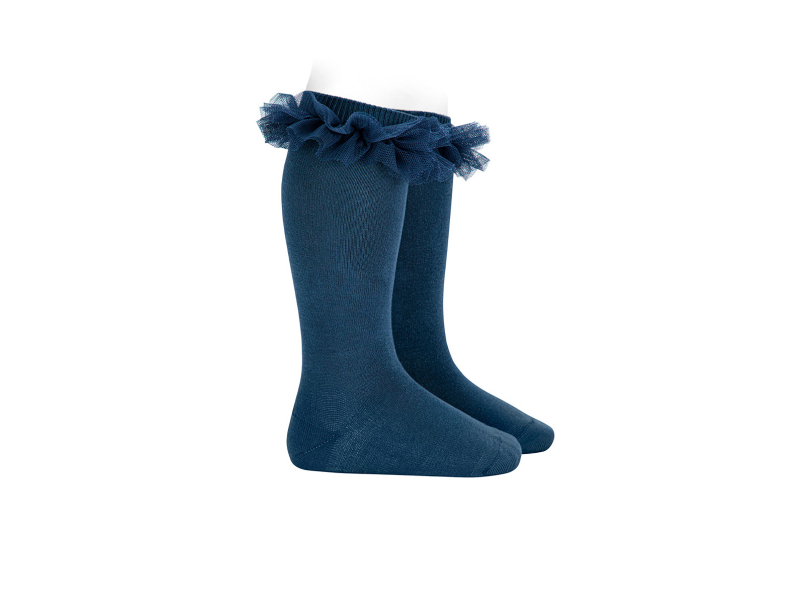Calcetines altos azul marino con tul para niña