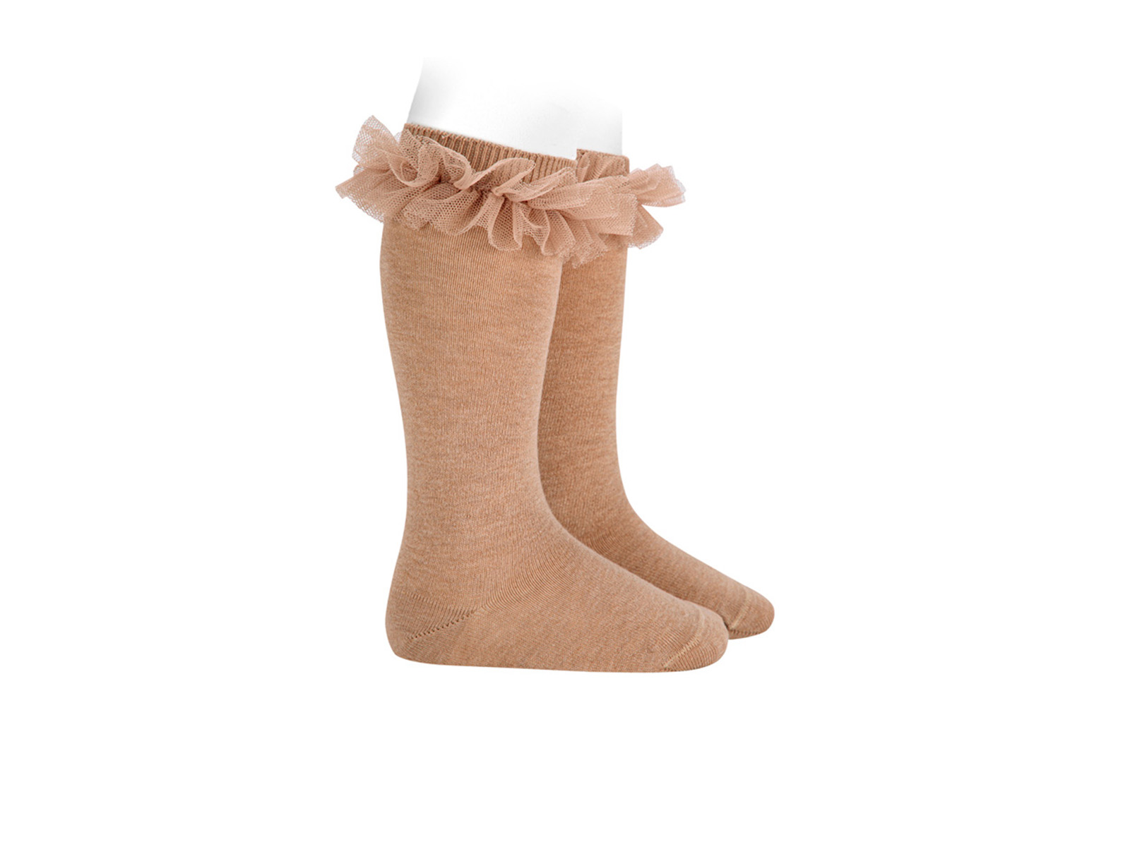 Calcetines altos color camel con tul