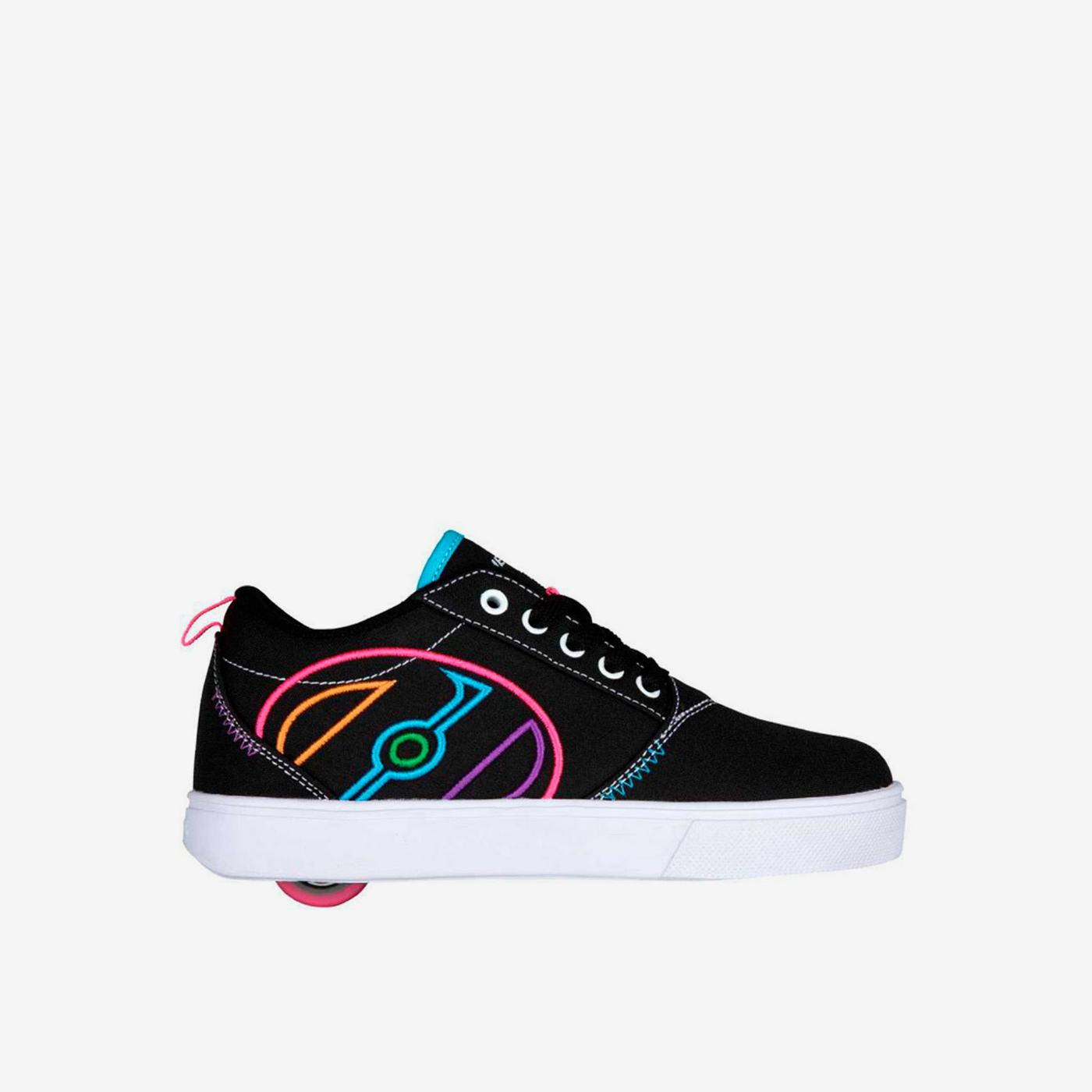 Heelys negras multicolor con ruedas y cordones.